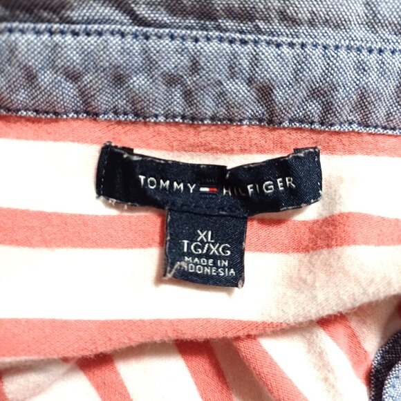 Tommy Hilfiger Pink Striped Polo Shirt Contrasting Collar XL - Picture 4 of 6
